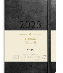 A6 Forma Deluxe ugekalender tværf. sort kunstskind 2025 (Kalender)