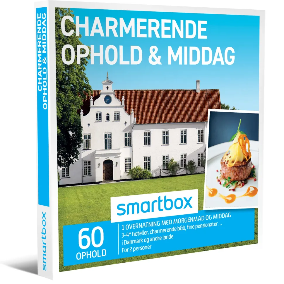 Charmerende ophold & middag: 1 overnatning med morgenmad og middag for 2 personer (Oplevelsesgave, Gavekort)