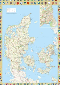 Danmarkskort med kommunevåben - Plakat 70x100cm (plakat, kort, dansk)