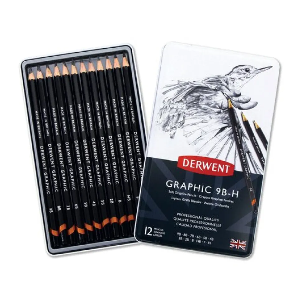 Derwent Graphic 9B-H - 12 Tegneblyanter (Skriveredskaber)