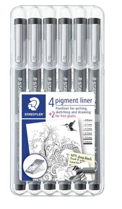 Fineliner pigment liner ass sort (6) (Kontorartikler)