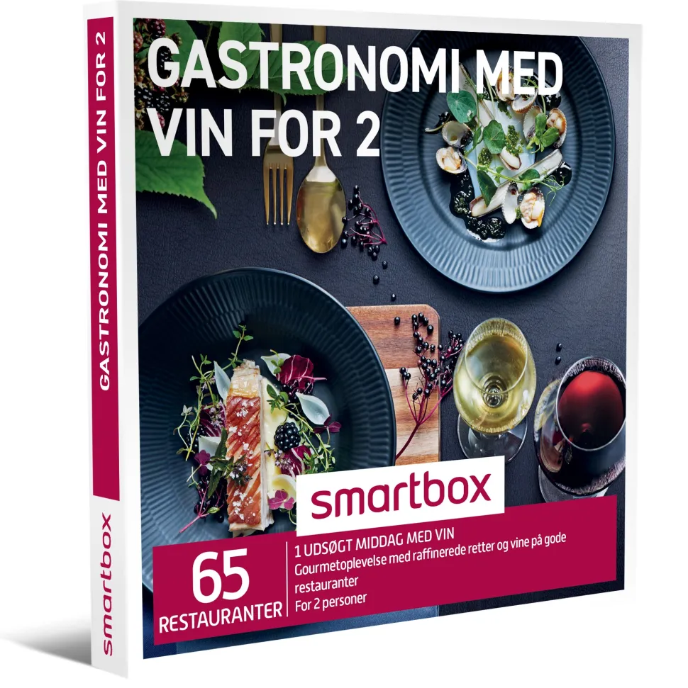 Gastronomi med vin for 2: 1 middag med vin for 2 personer (Oplevelsesgave, Gavekort)