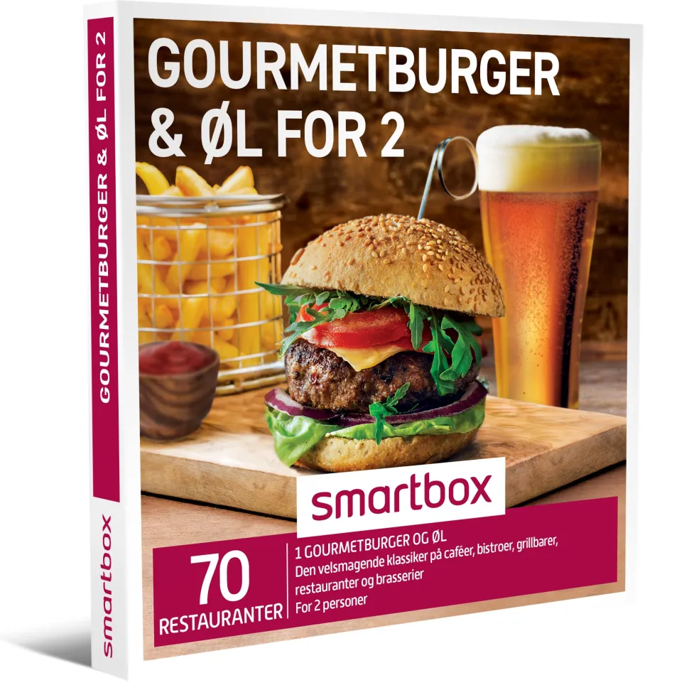 Gourmetburger & øl for 2: 1 burger med øl for 2 personer (Oplevelsesgave, Gavekort)