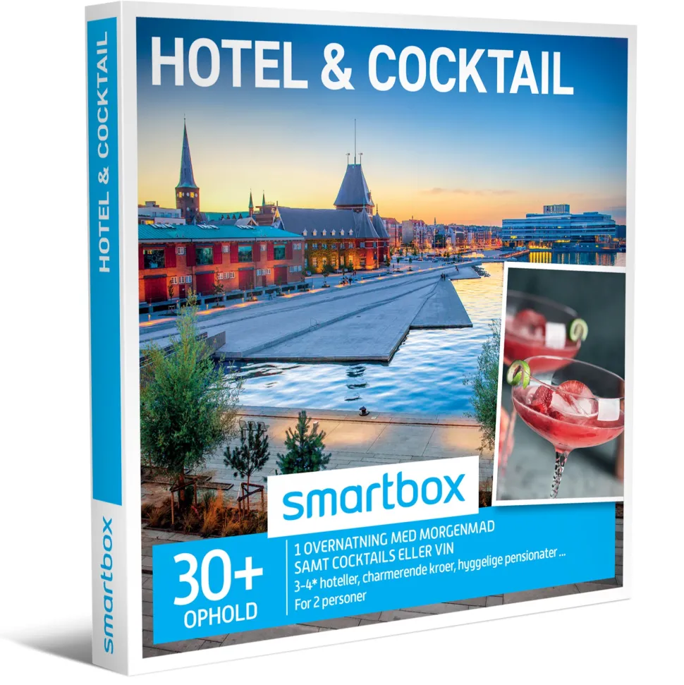 Hotel & Cocktail: 1 overnatning med morgenmad og cocktails eller vin for 2 personer (Oplevelsesgave, Gavekort)