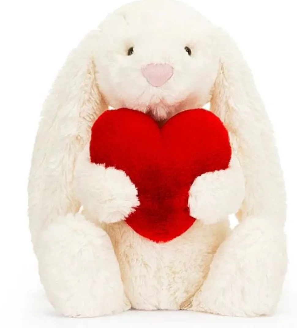 Jellycat Bashful Kanin, Red Love Heart - mellem 31 cm