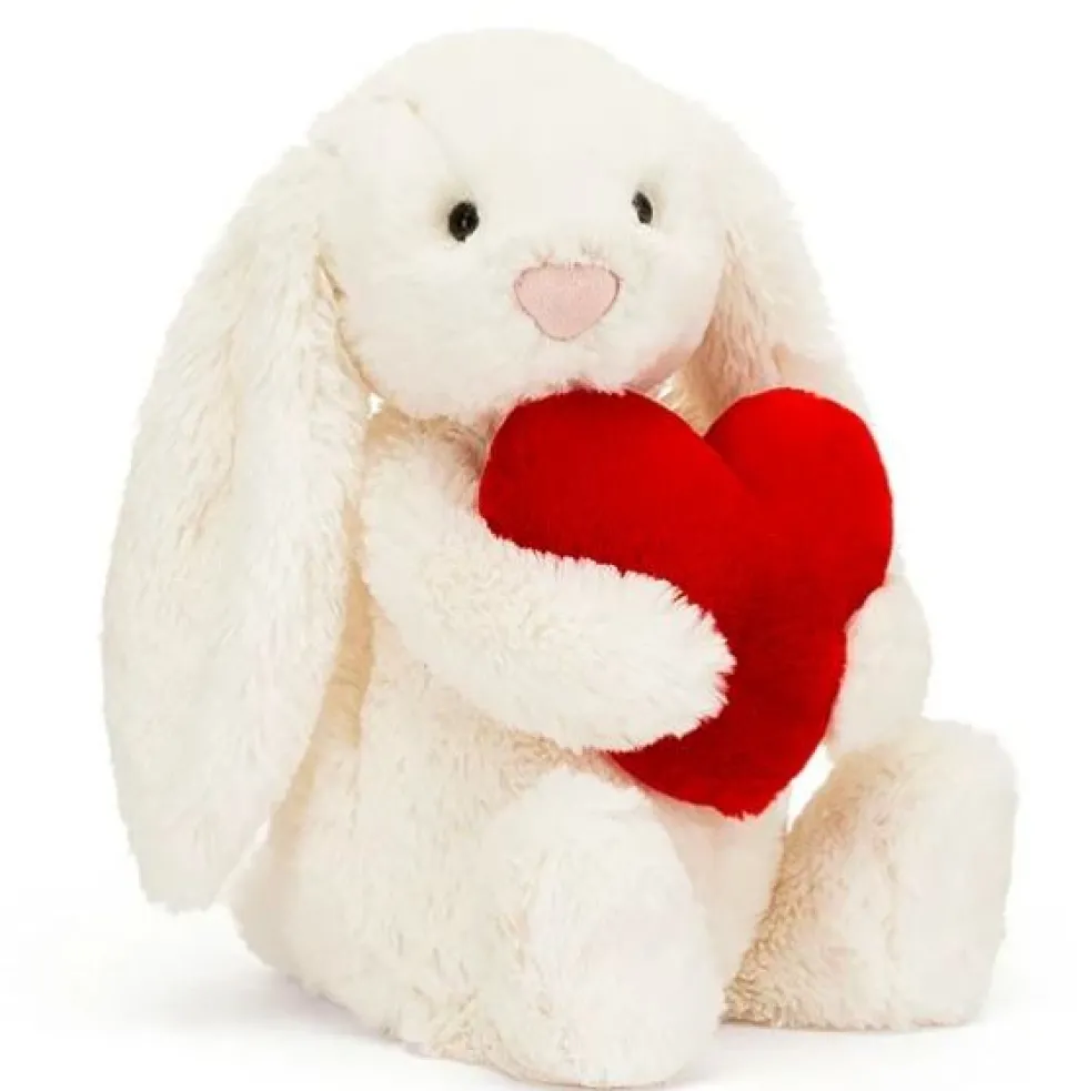 Jellycat Bashful Kanin, Red Love Heart - mellem 31 cm