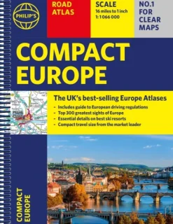 Philip's Compact Atlas Europe: A5 Spiral with the Top 300 tourist sites (Bog, Spiral bound, Engelsk) af Philip's Maps