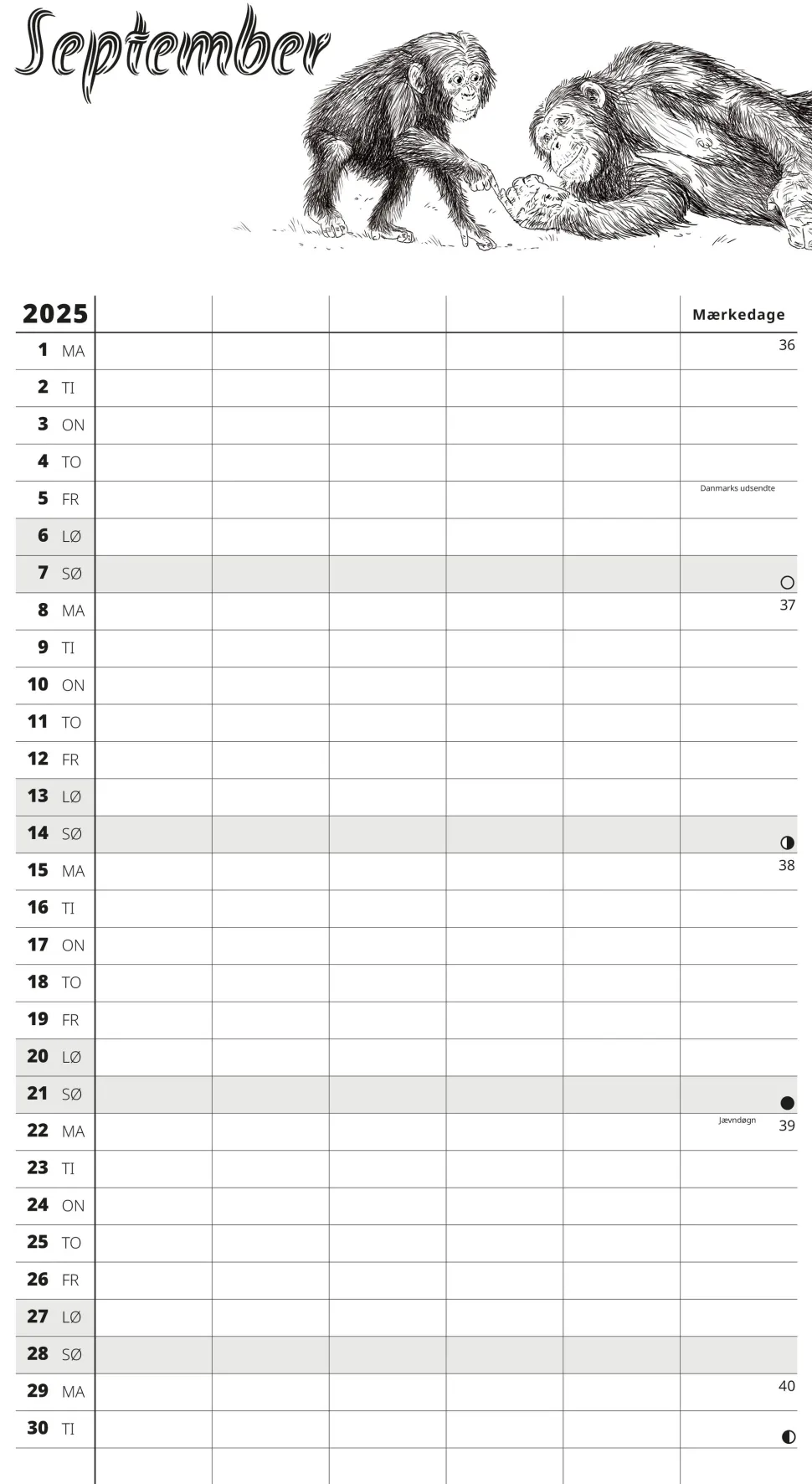 Skoleårskalender Wild 25/26 - 5 kolonner