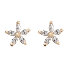 Timi of Sweden: Crystal Flower Stud Earrings - Gold (Smykke, Earrings)