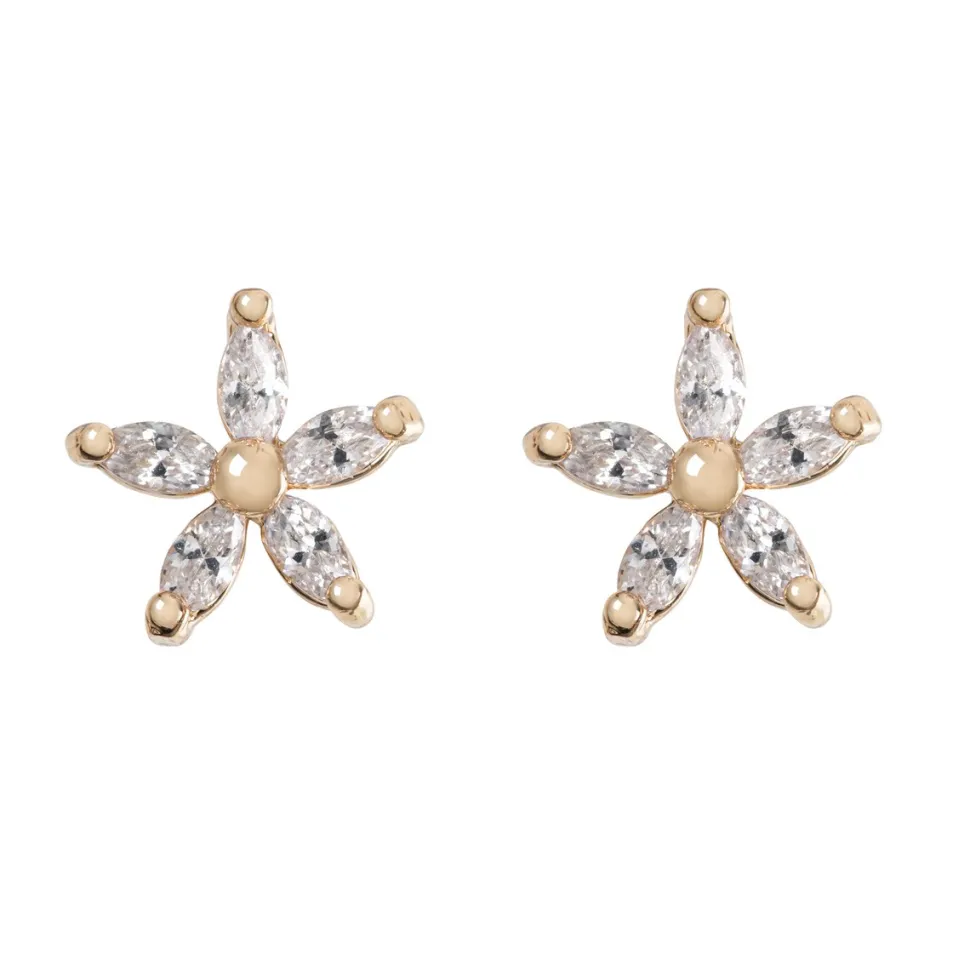 Timi of Sweden: Crystal Flower Stud Earrings - Gold (Smykke, Earrings)