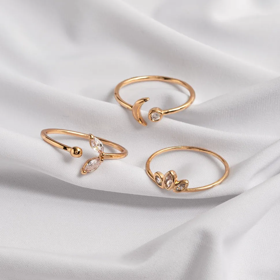 Timi of Sweden: Leah - White Crystal Leaf Ring - Gold (Smykke, Rings)