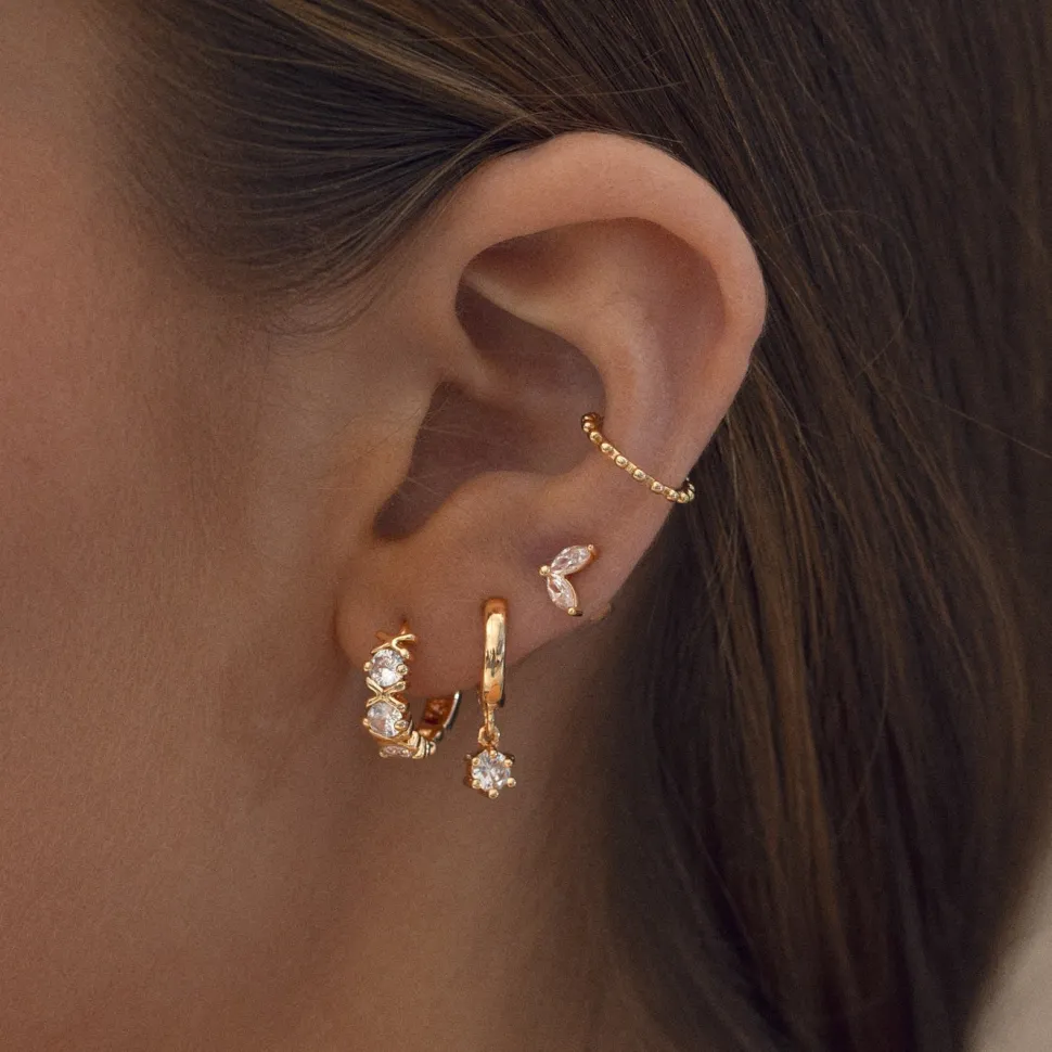 Timi of Sweden: Olivia - Crystal Charm Hoop Earrings - Gold (Smykke, Earrings)