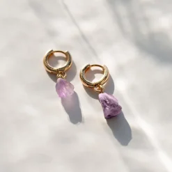 Timi of Sweden: Semi Precious Hoop Earrings - Violet Amethyst (Smykke, Earrings)