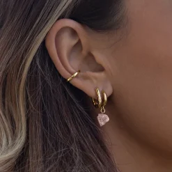 Timi of Sweden: Semi Precious Hoop Earrings - Rose Quartz (Smykke, Earrings)