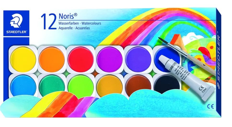 Vandfarver Noris m/pensel 12 ass farver (Kontorartikler)